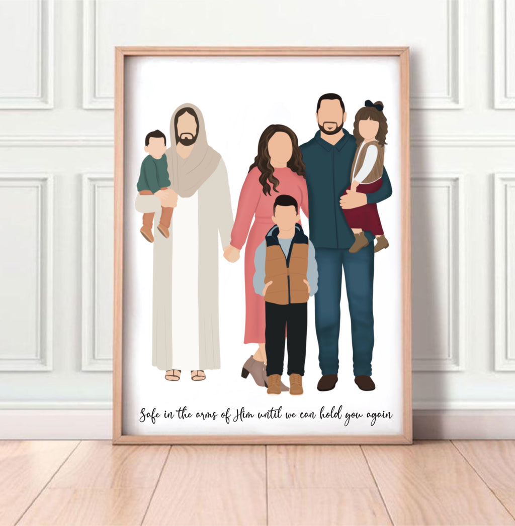 Custom Faceless Portrait with Jesus | Digital File or Physical Print | Christian Memorial Gift