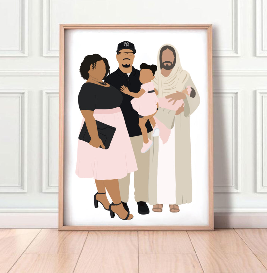 Custom Faceless Portrait with Jesus | Digital File or Physical Print | Christian Memorial Gift