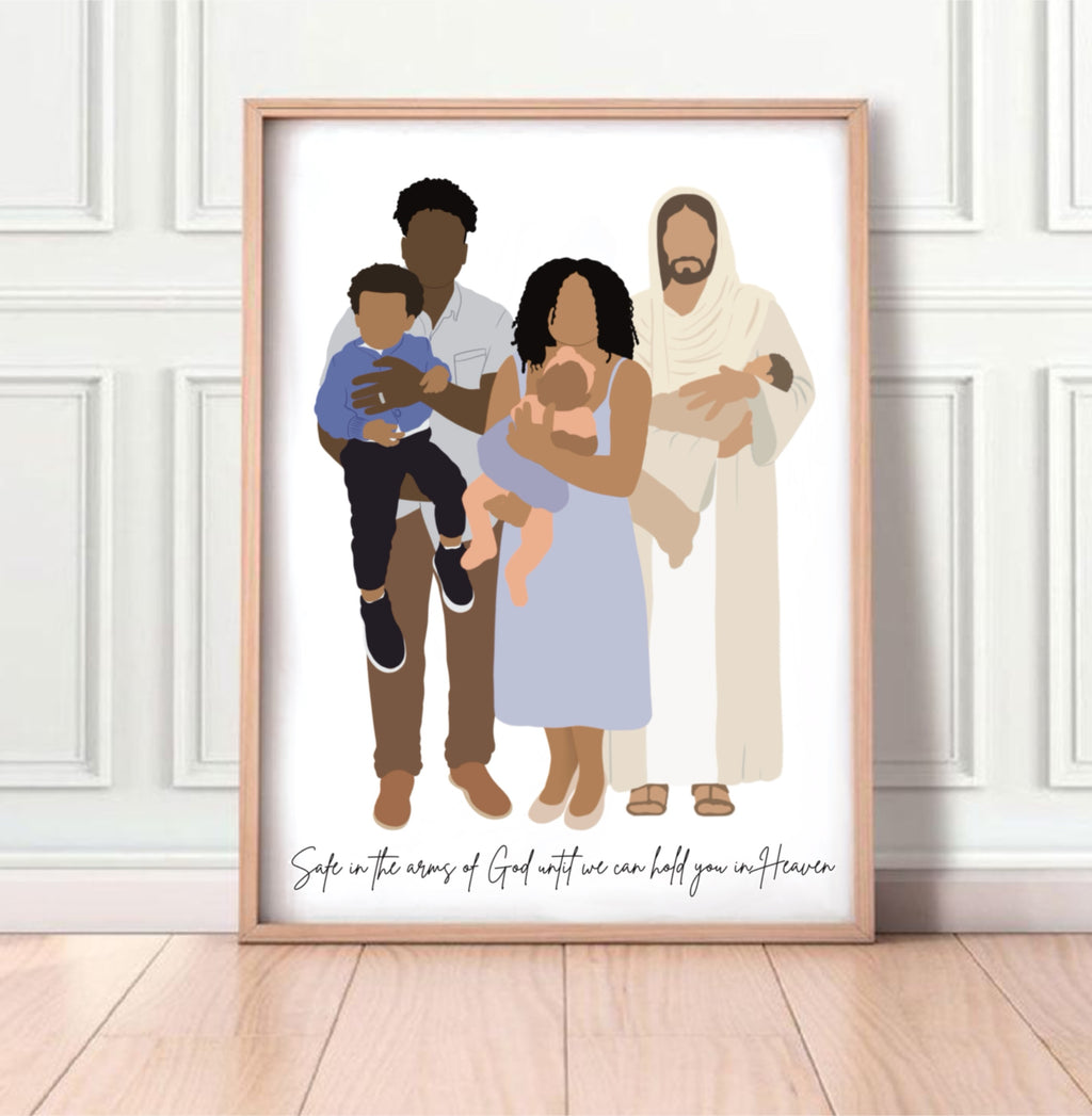 Custom Faceless Portrait with Jesus | Digital File or Physical Print | Christian Memorial Gift