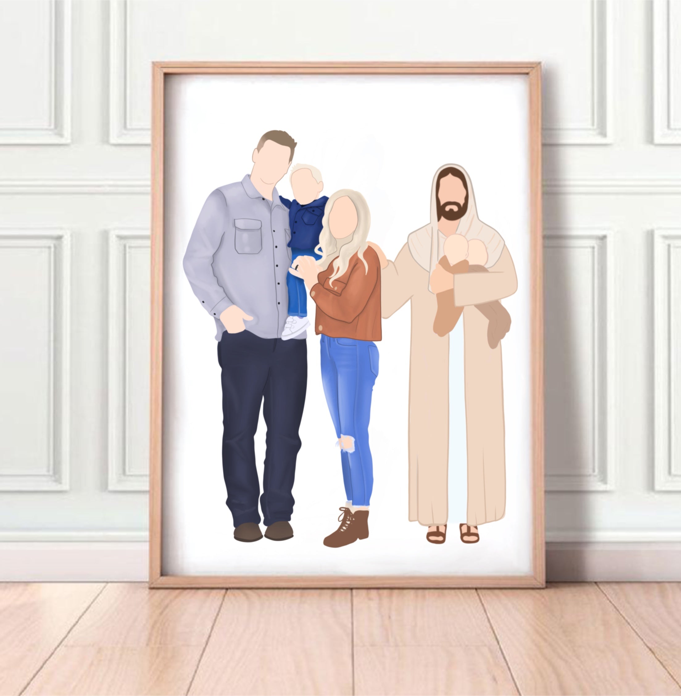 Custom Faceless Portrait with Jesus | Digital File or Physical Print | Christian Memorial Gift