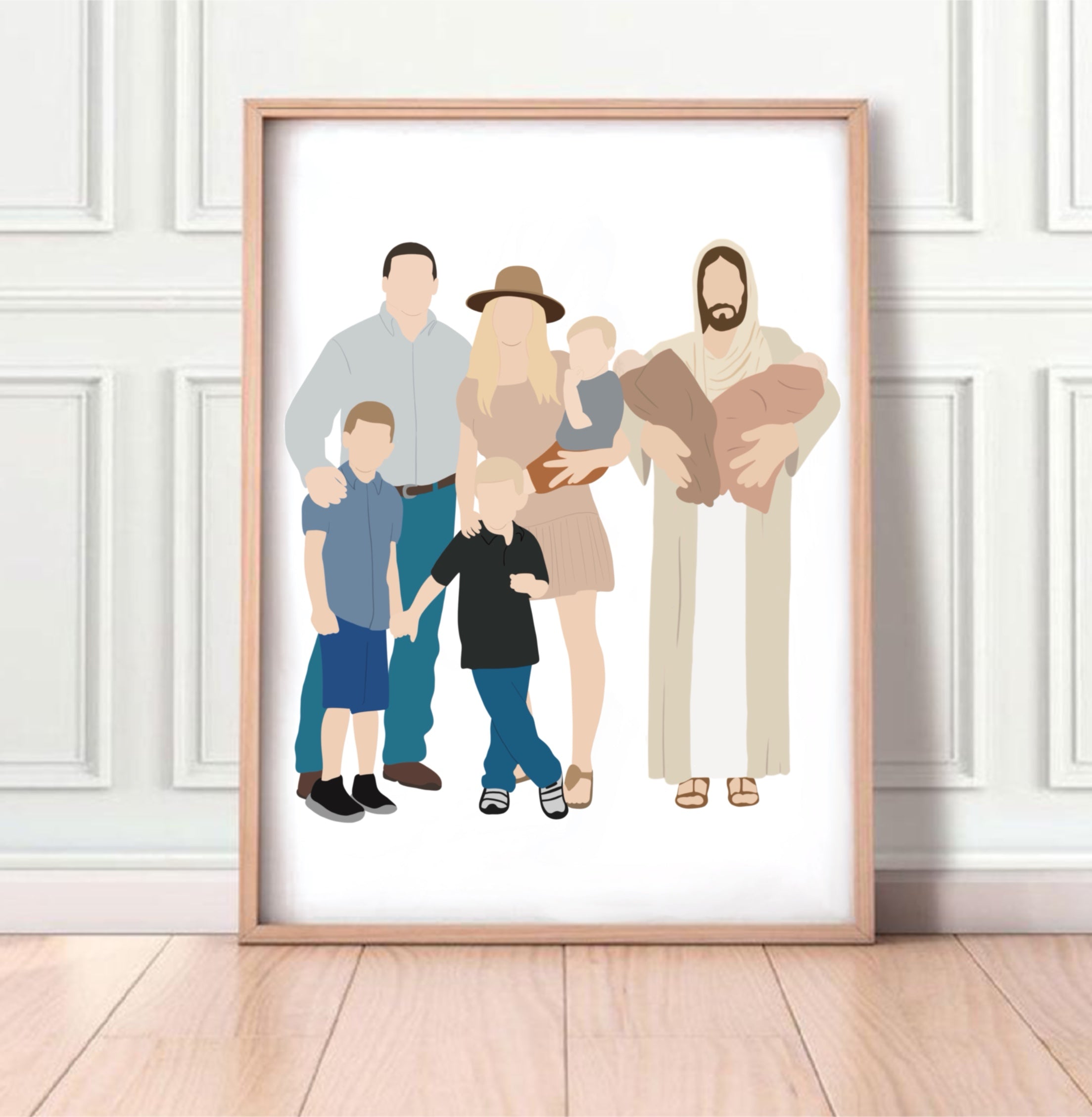 Custom Faceless Portrait with Jesus | Digital File or Physical Print | Christian Memorial Gift