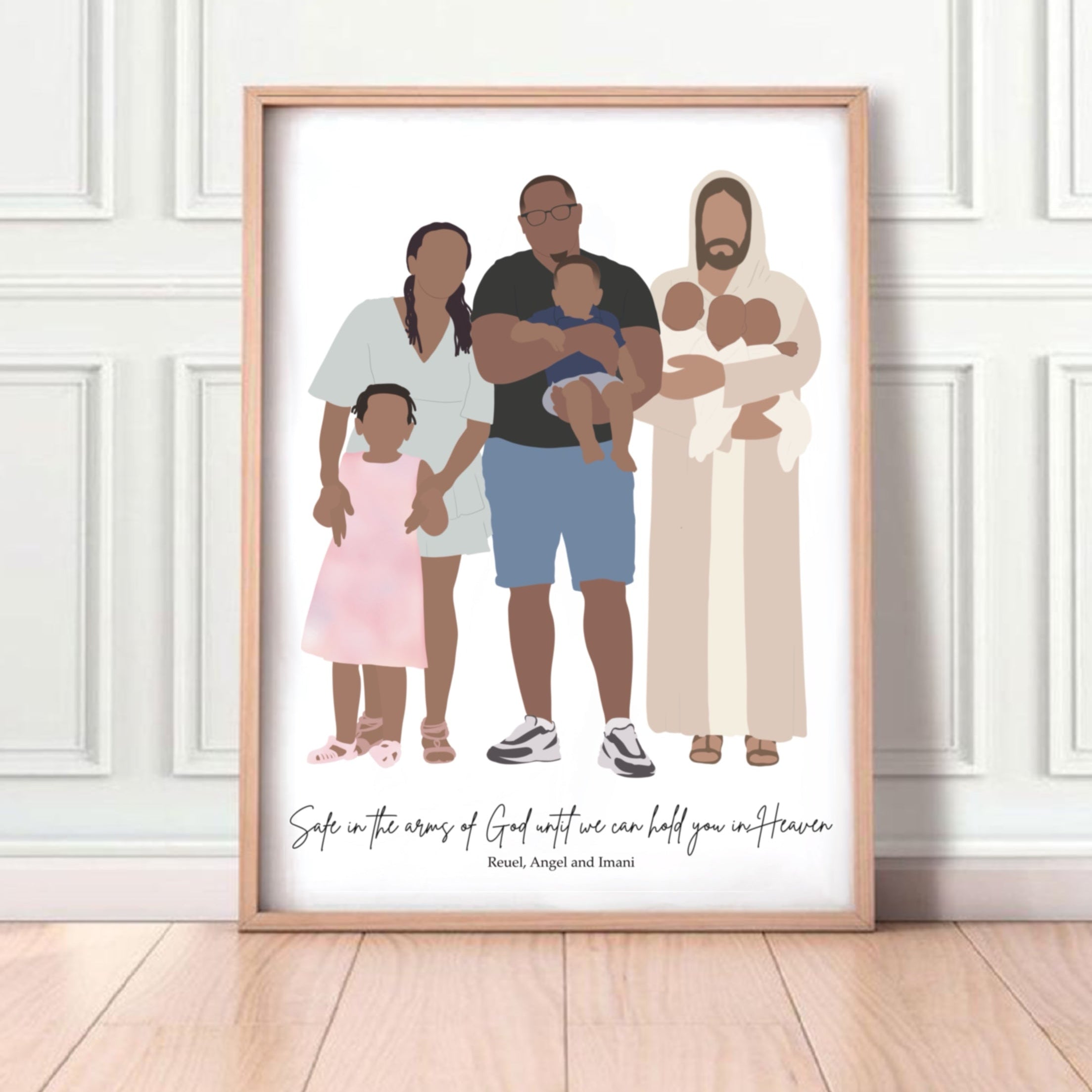 Custom Faceless Portrait with Jesus | Digital File or Physical Print | Christian Memorial Gift